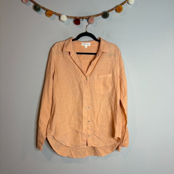 Anthropologie Cloth & Stone peach apricot linen button down shirt - Picture 1 of 5